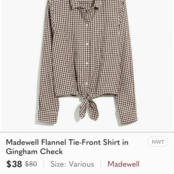 NWOT, Madewell flannel tie front plaid longsleeve - Picture 2 of 11